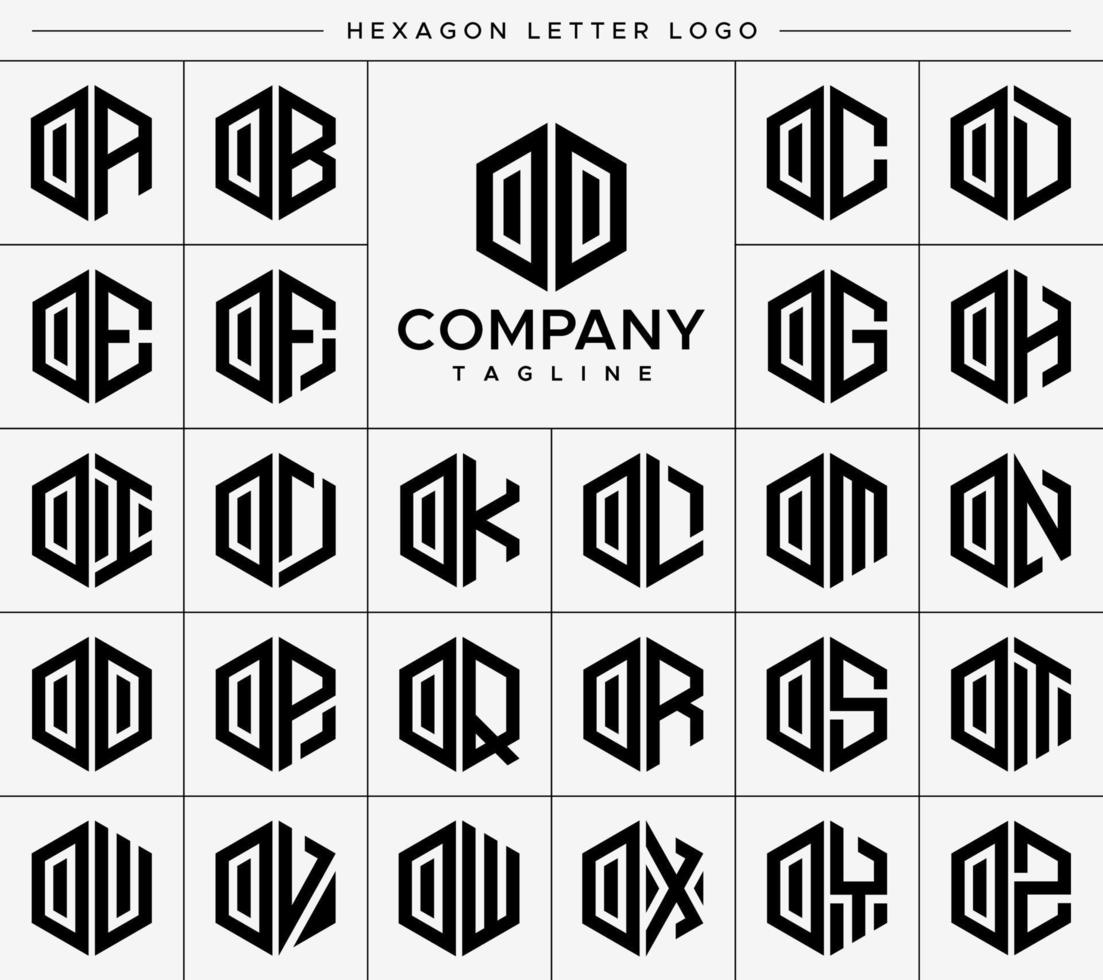 Modern hexagon O letter logo design vector set. Hexagonal OO O logo graphic template.