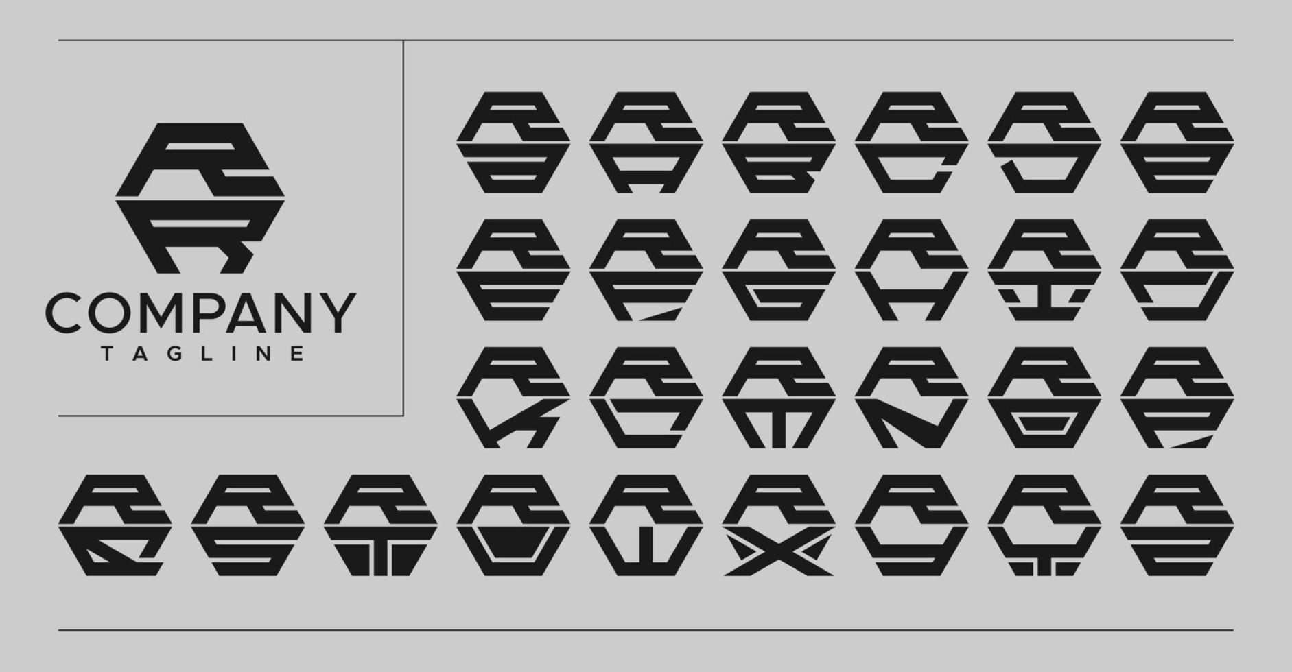 Modern line hexagon letter R logo design. Technology RR R letter logo vector set.