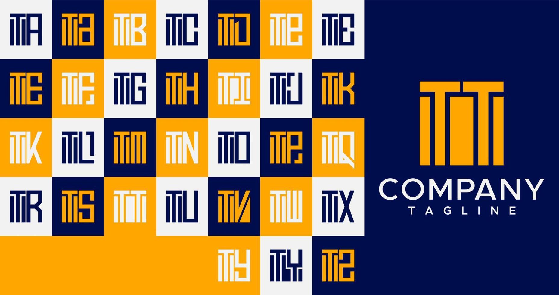 Simple line square letter T logo design. Abstract box TT T letter logo vector set.