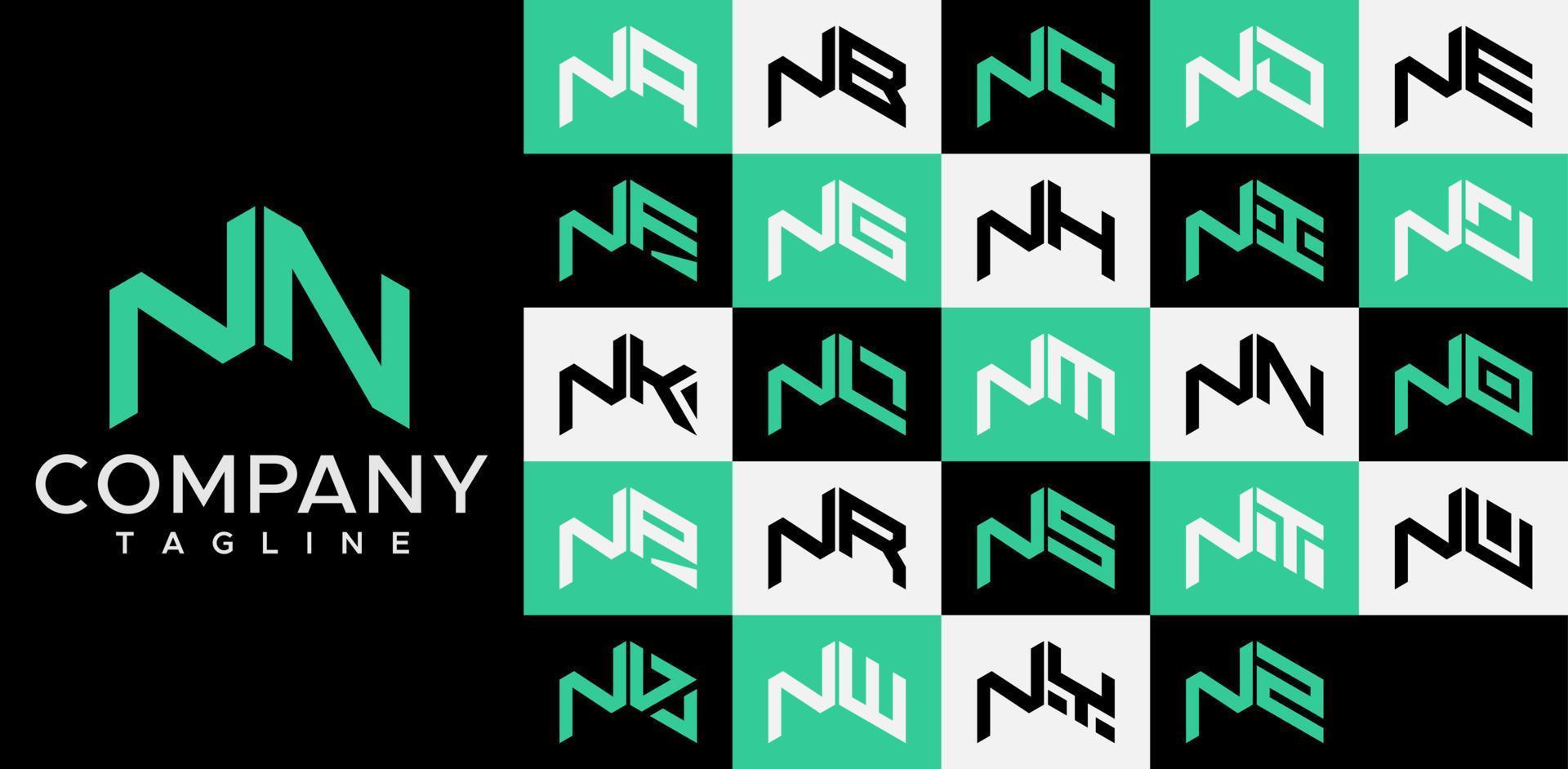 Upward arrow letter N logo design template set. Abstract line NN N letter logo vector. vector