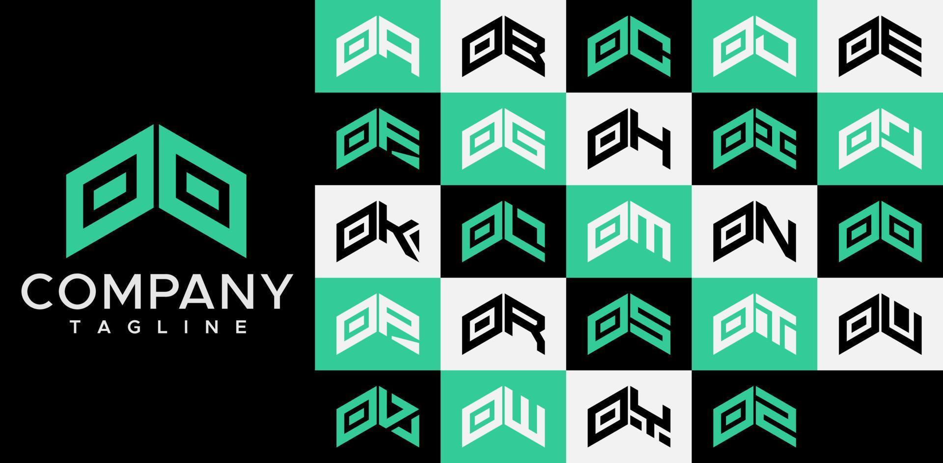 Upward arrow letter O logo design template set. Abstract line OO O letter logo vector. vector