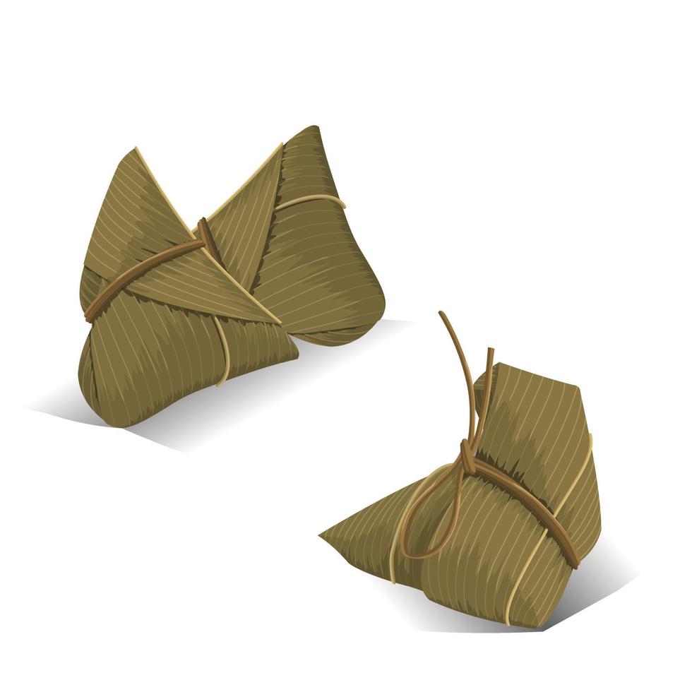 Chinese rice dumplings Zongzi wrapped bamboo leaf vector