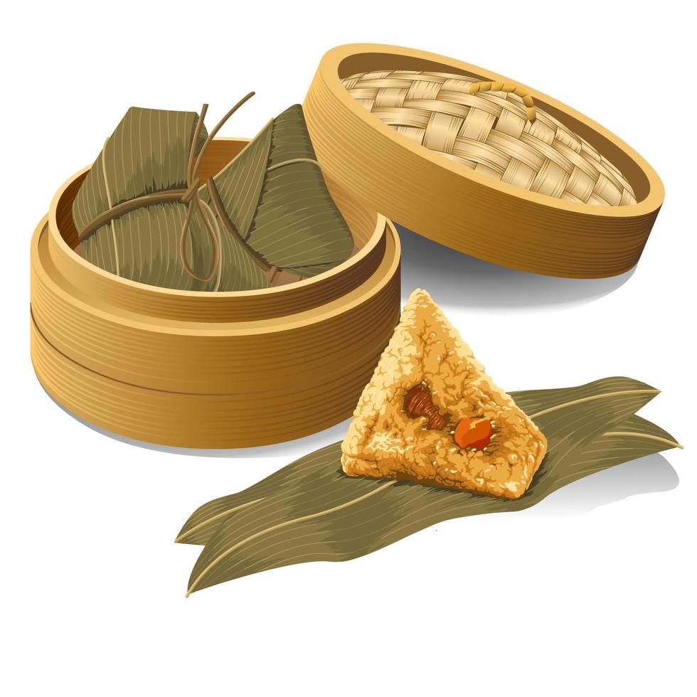 Chinese steamed rice dumplings Zongzi vector