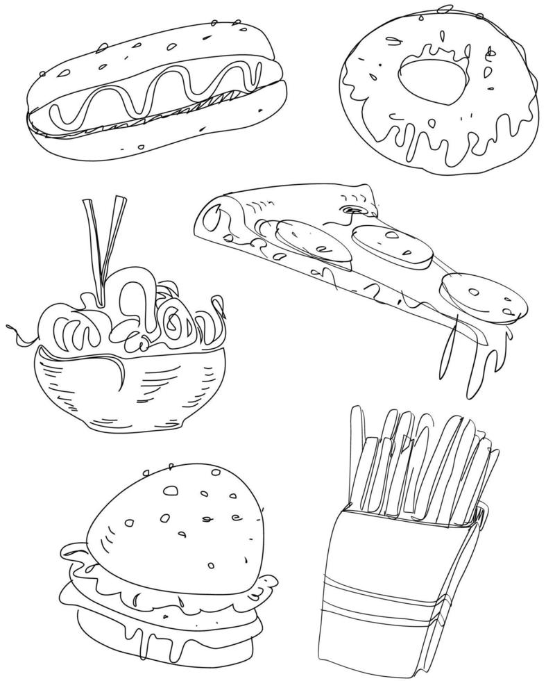 Fast food line art stickers vector