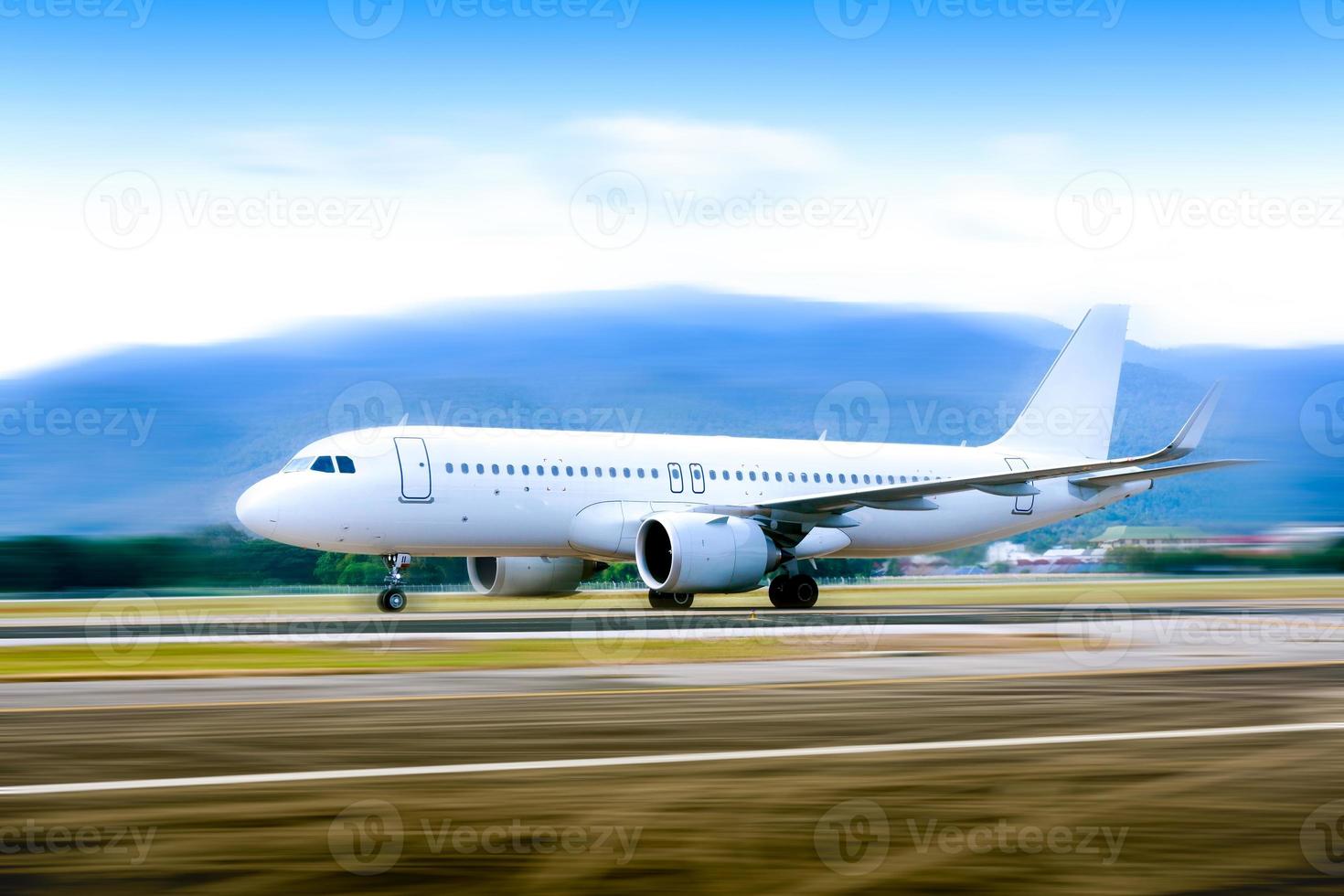 Commercial modern white airplane with nice sky,Happy journey and holidays concept. Aviation and transportation. photo