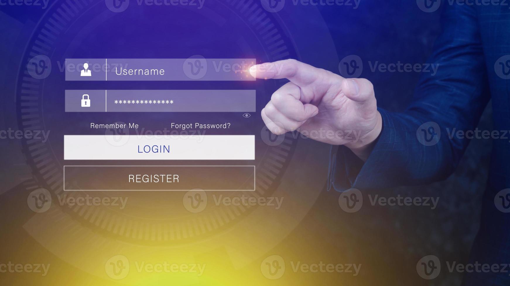 cyber security and Security password login online concept Hands typing and entering username and password of social media, login with online bank account, data protection hacker photo