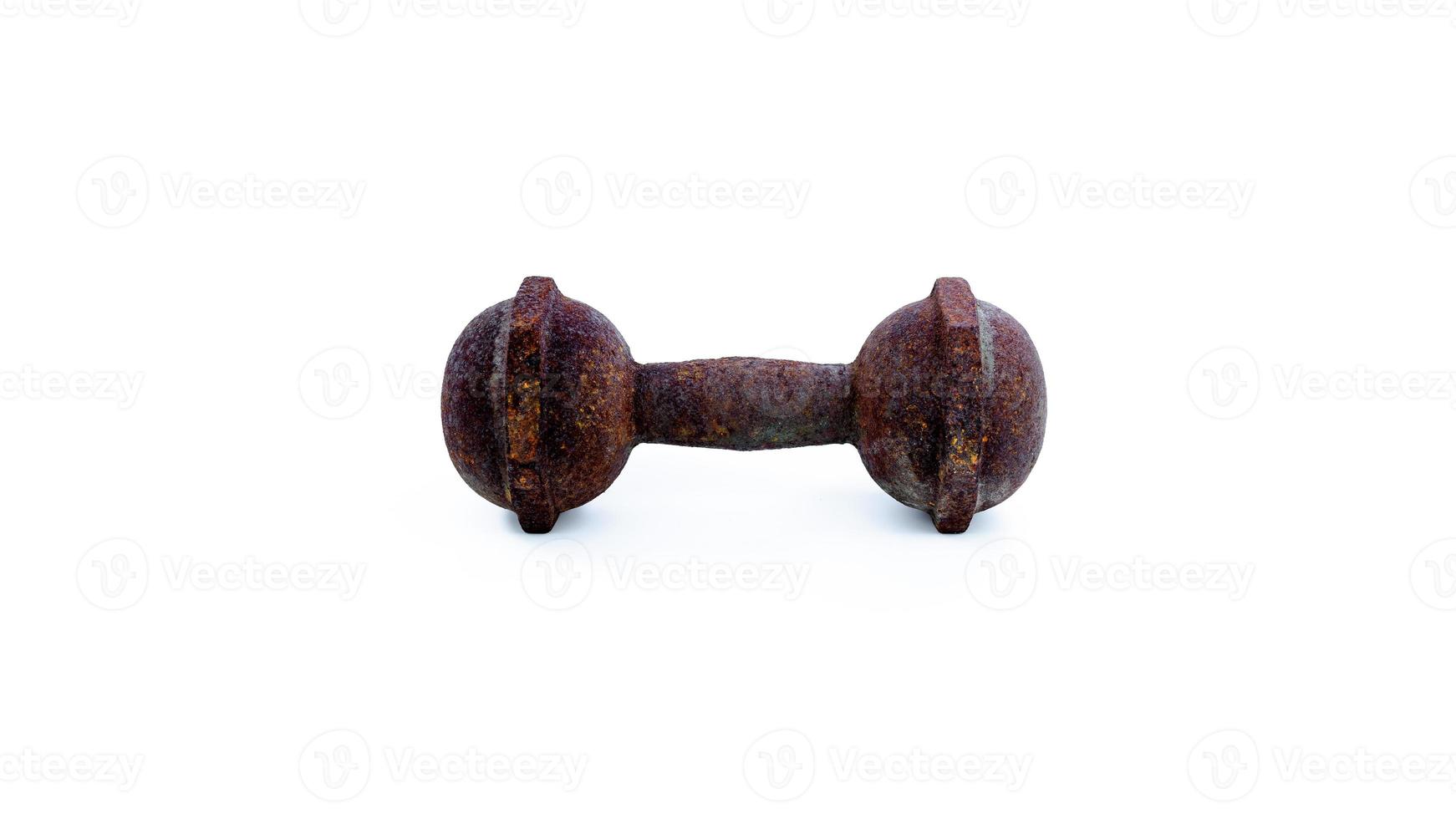 Old rusty dumbbell isolated on white background photo