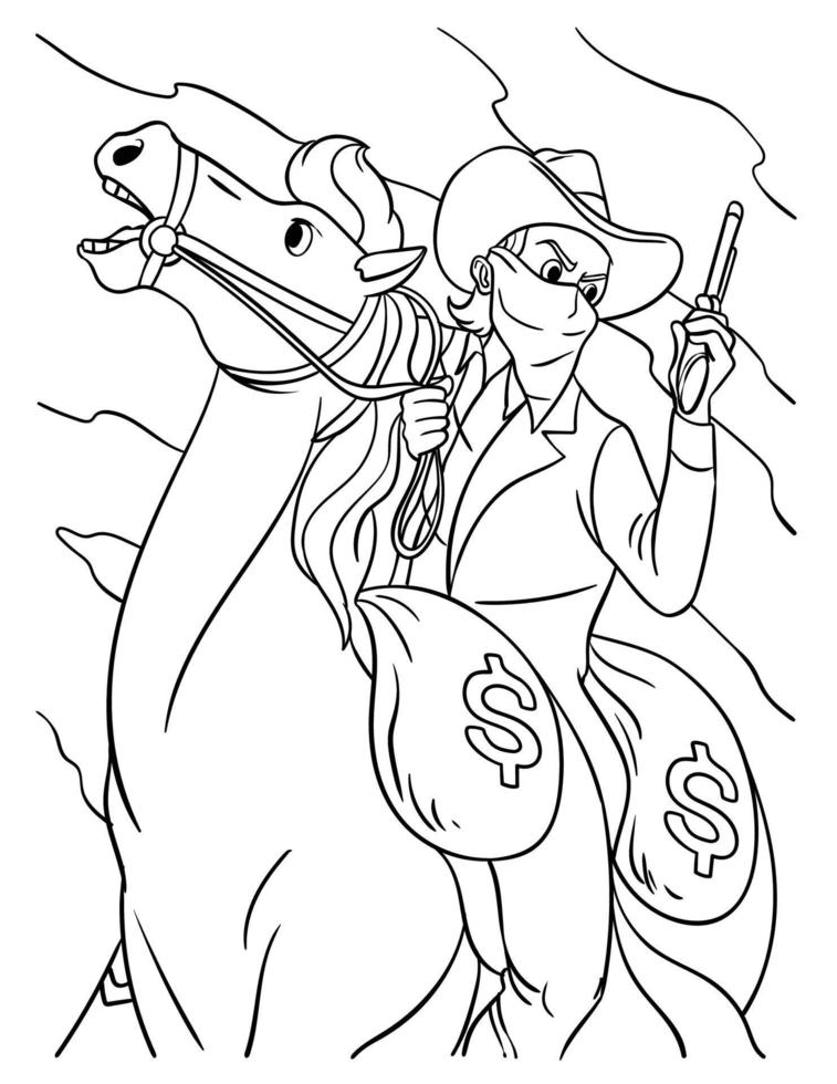 Cowboy Horse Riding with a Gun Coloring Page vector