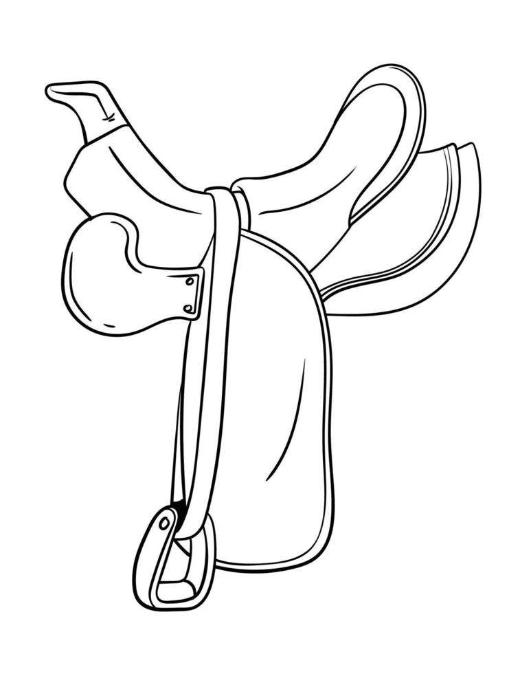 Cowboy Horse Riding Saddle Isolated Coloring Page vector