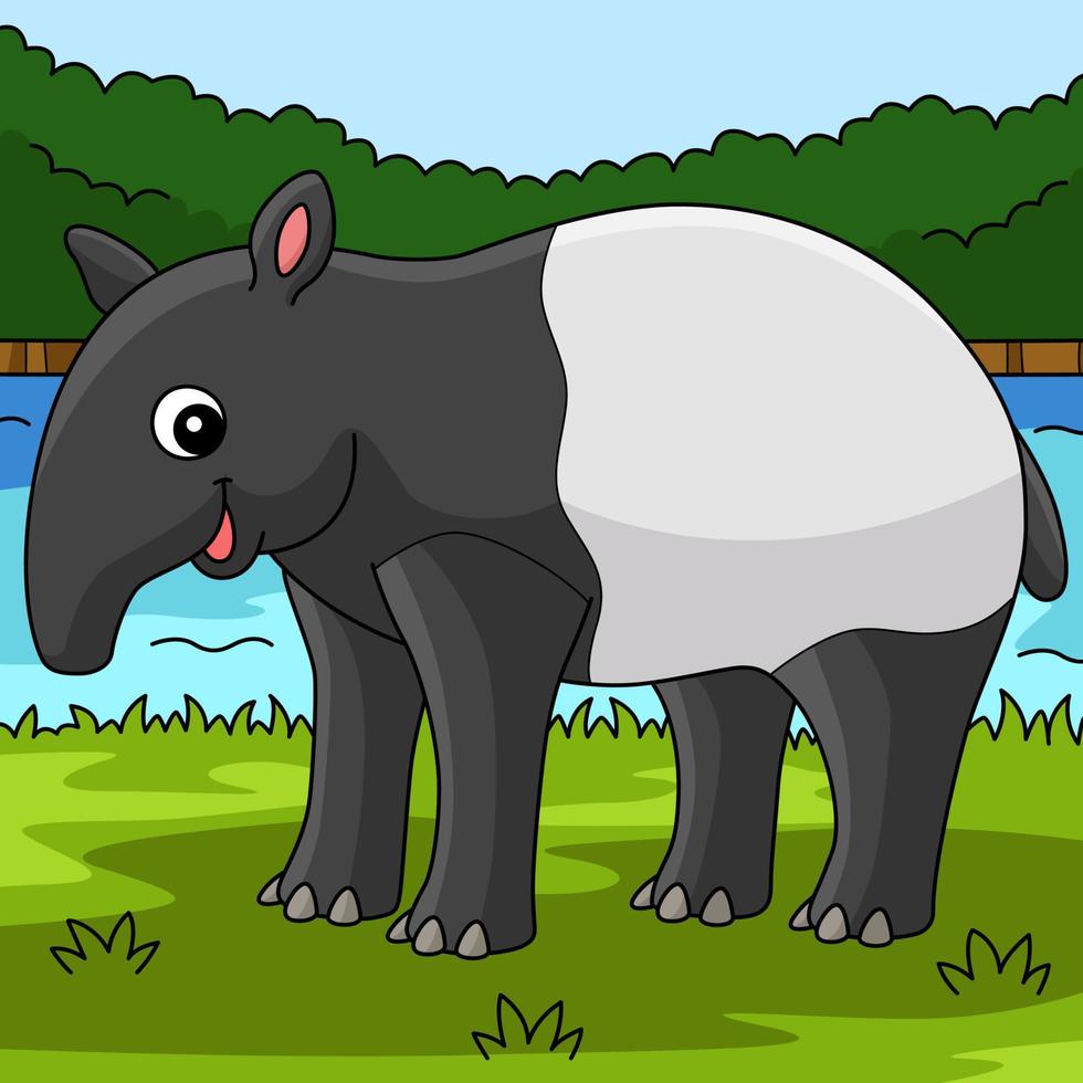 Tapir Animal Colored Cartoon Illustration vector