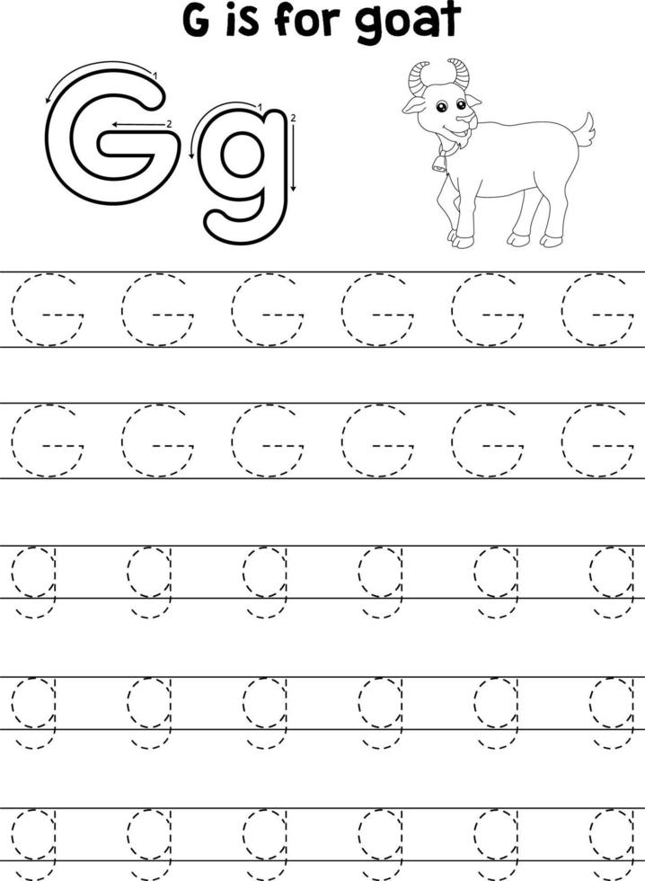 Goat Animal Tracing Letter ABC Coloring Page G vector