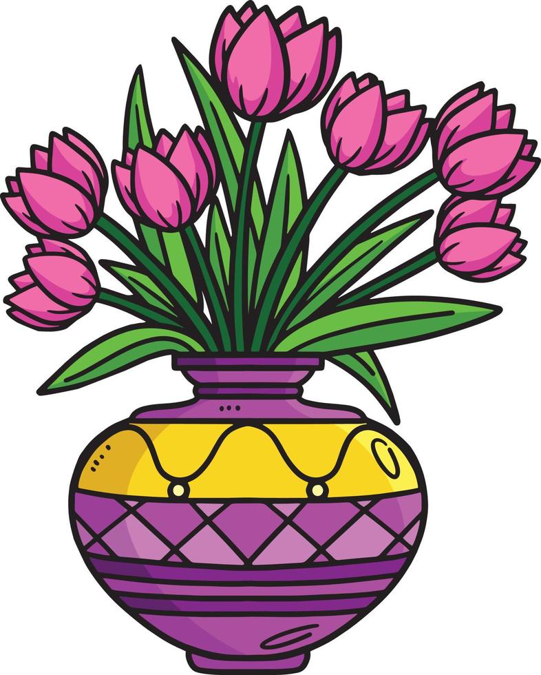 primavera flor florero dibujos animados de colores clipart vector