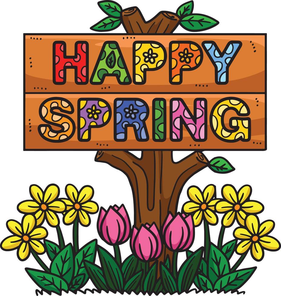 Happy Spring Banner Cartoon Colored Clipart vector