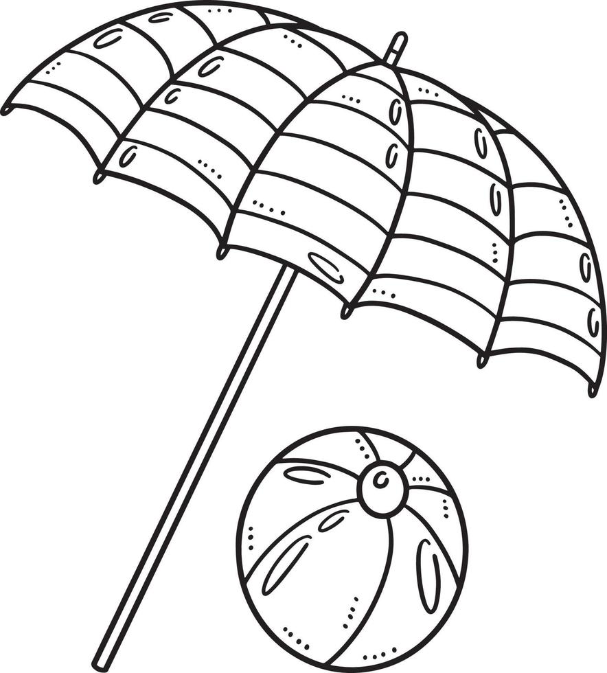 playa pelota con paraguas aislado colorante página vector