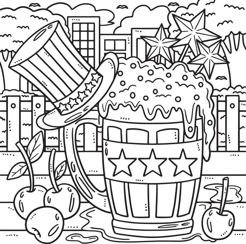 4th Of July Beer Mug with Top Hat Coloring Page vector