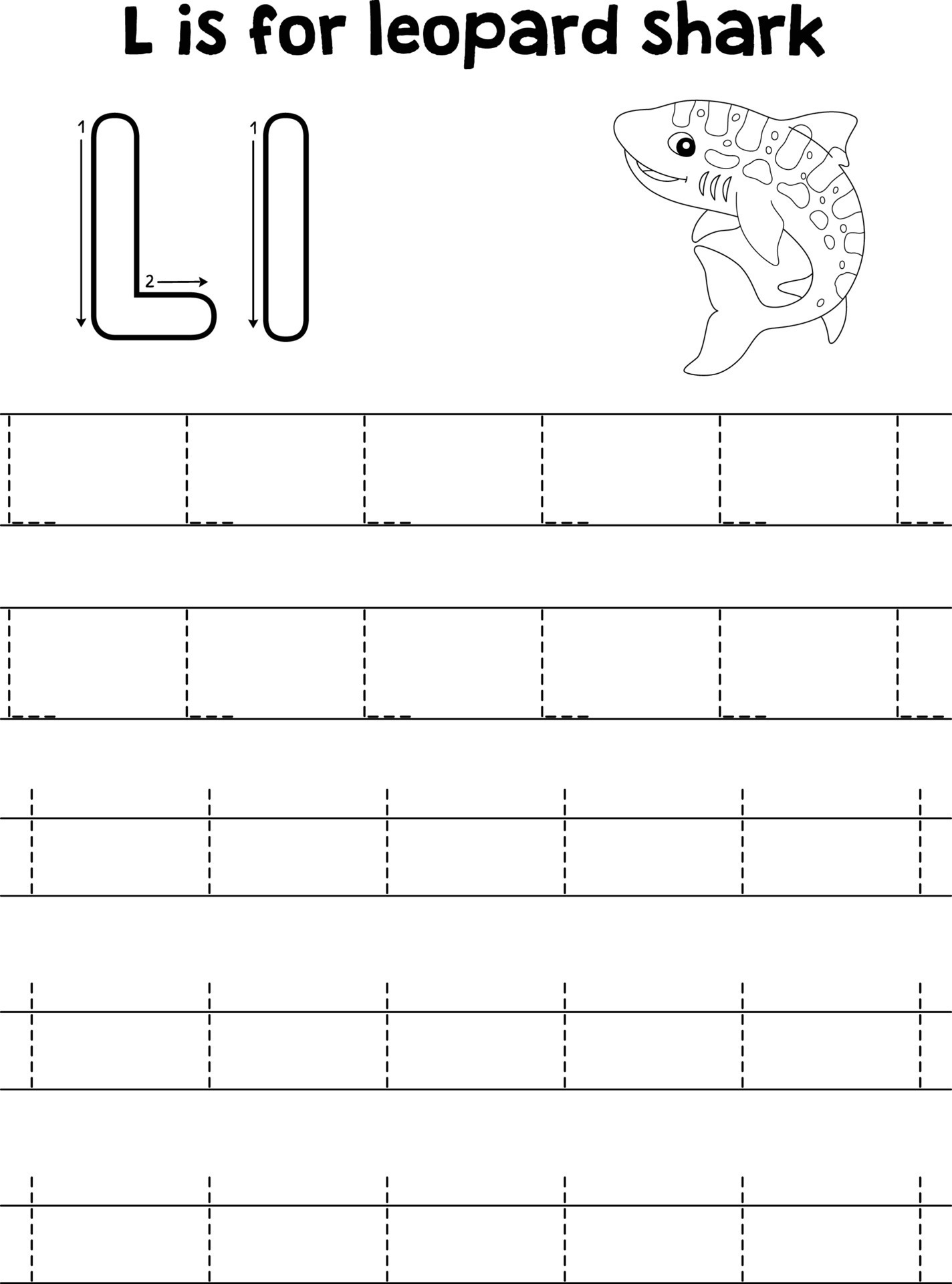 Leopard Shark Animal Tracing Letter ABC Coloring L 20119158 Vector Art