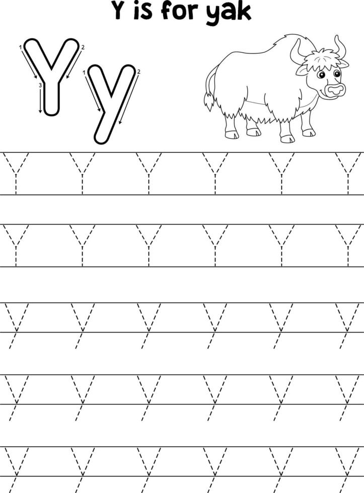 Yak Animal Tracing Letter ABC Coloring Page Y vector