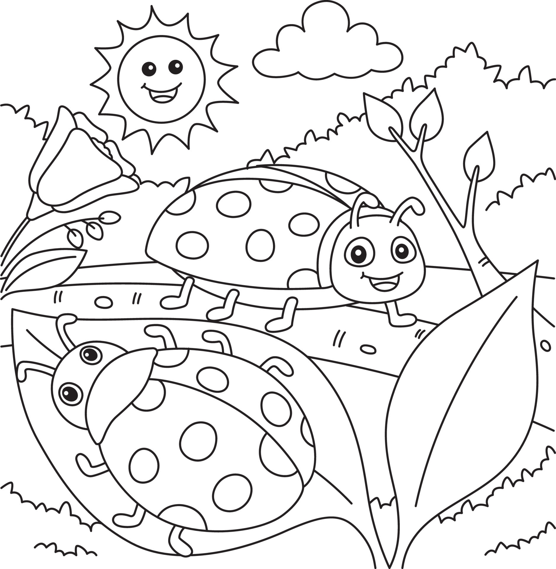 Spring Two Ladybugs Coloring Page for Kids 20119169 Vector Art at Vecteezy