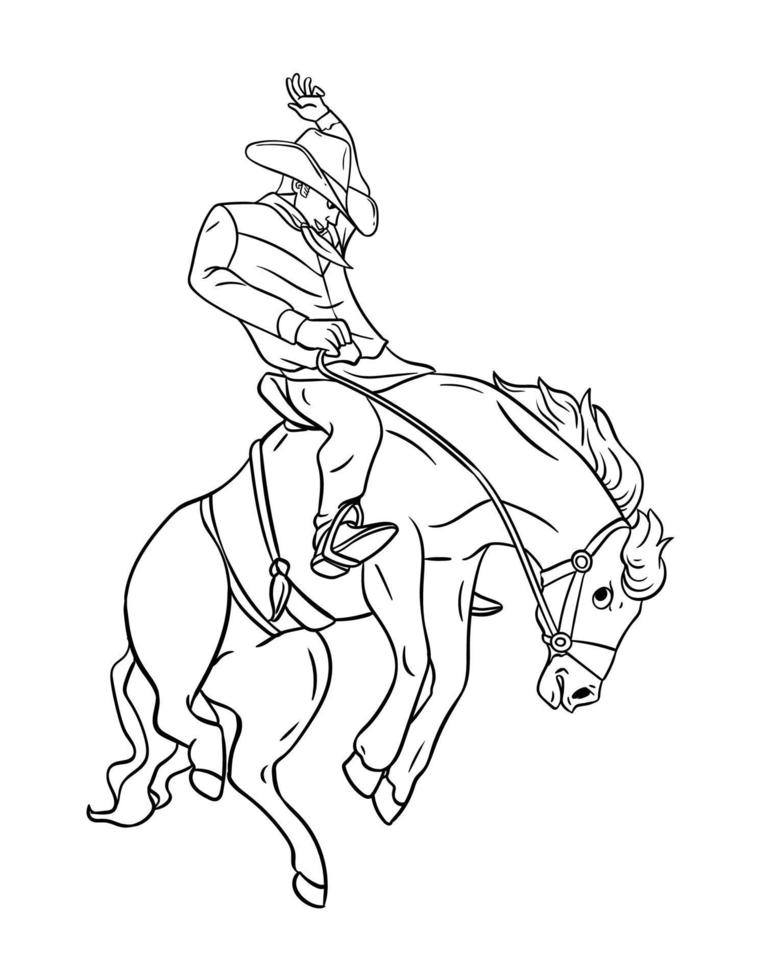 Cowboy Horse Rodeo Isolated Coloring Page for Kids vector