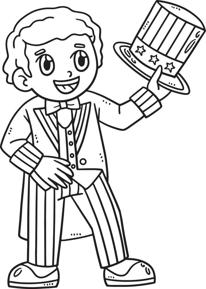Boy Wearing Uncle Sam Outfit Isolated Coloring vector