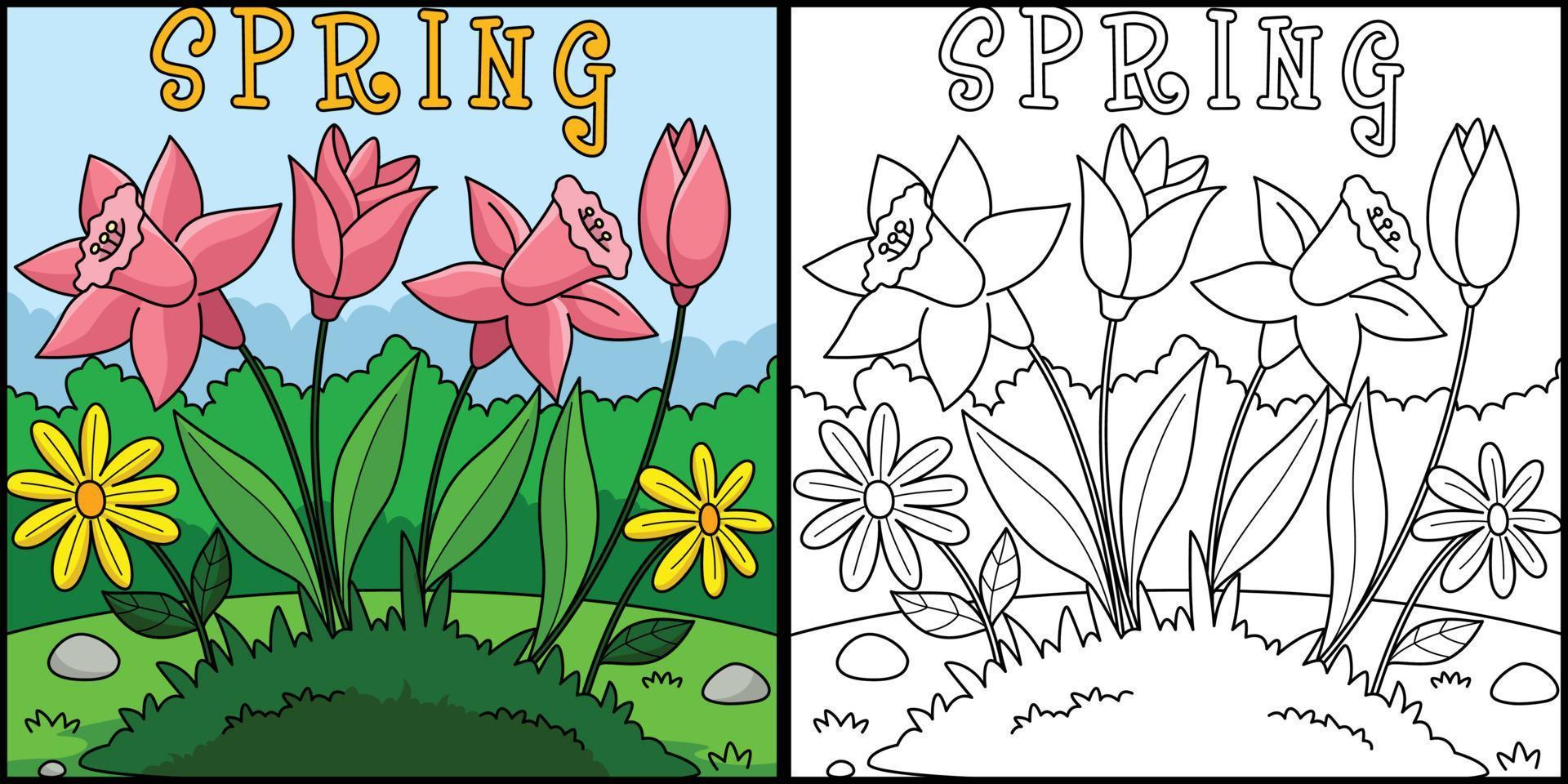 Spring Tulip Flowers Coloring Page Illustration vector