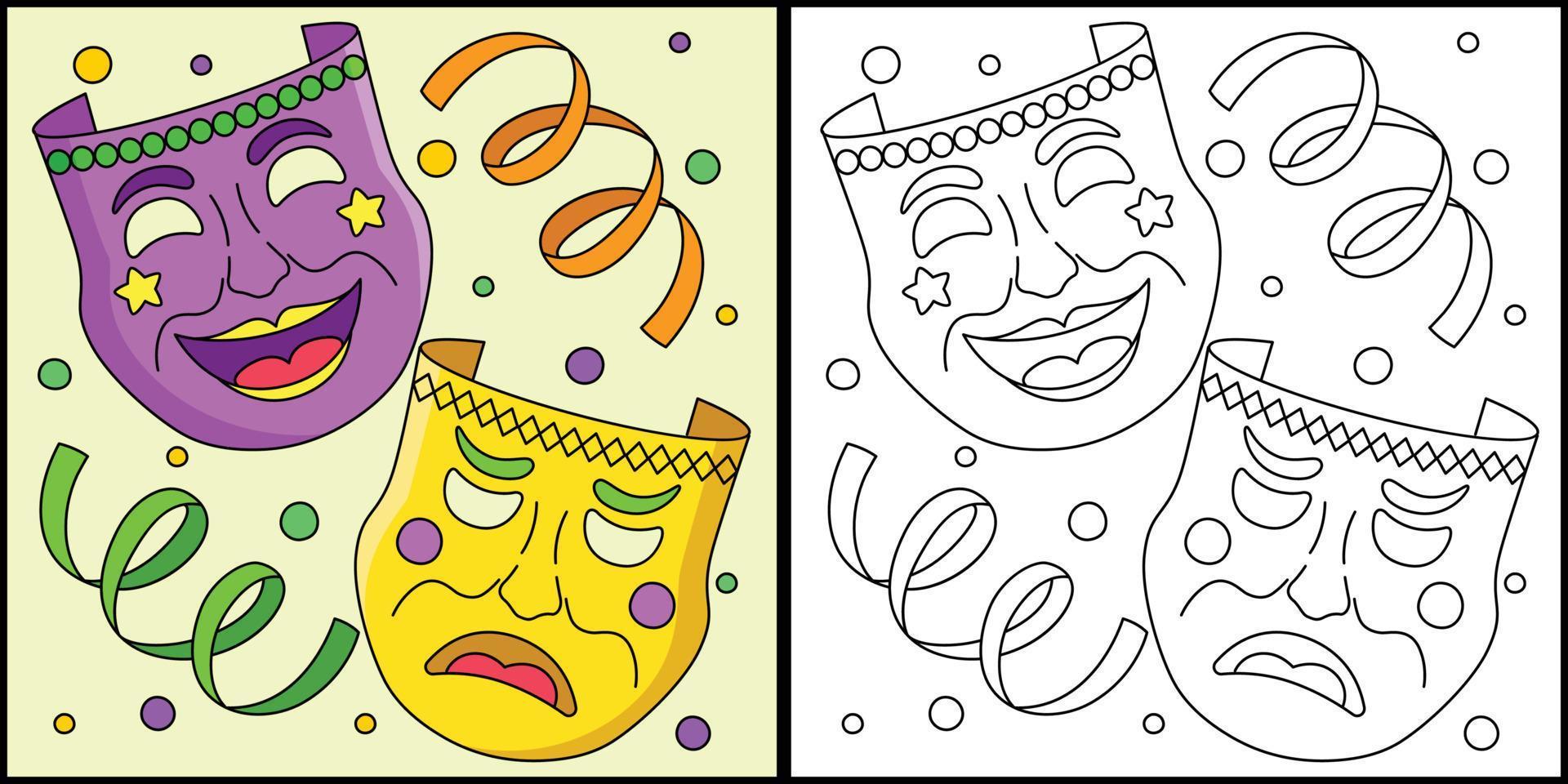 mardi gras tragedia y comedia mascaras ilustración vector