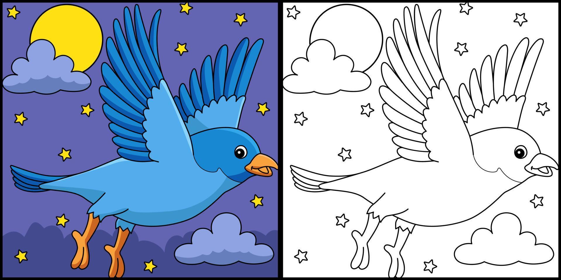 Bluebird Animal Coloring Page Colored Illustration vector