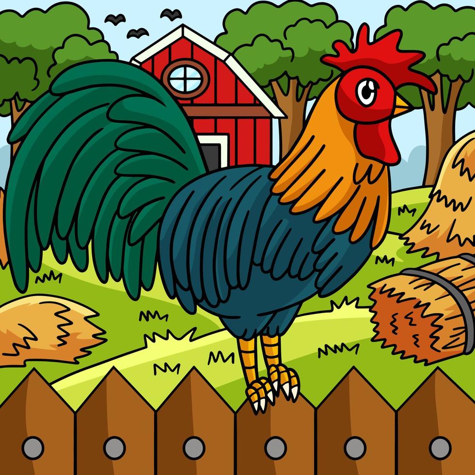 gallo animal de colores dibujos animados ilustración vector