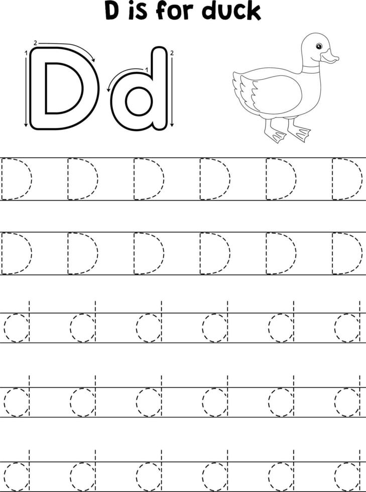 Duck Animal Tracing Letter ABC Coloring Page D vector