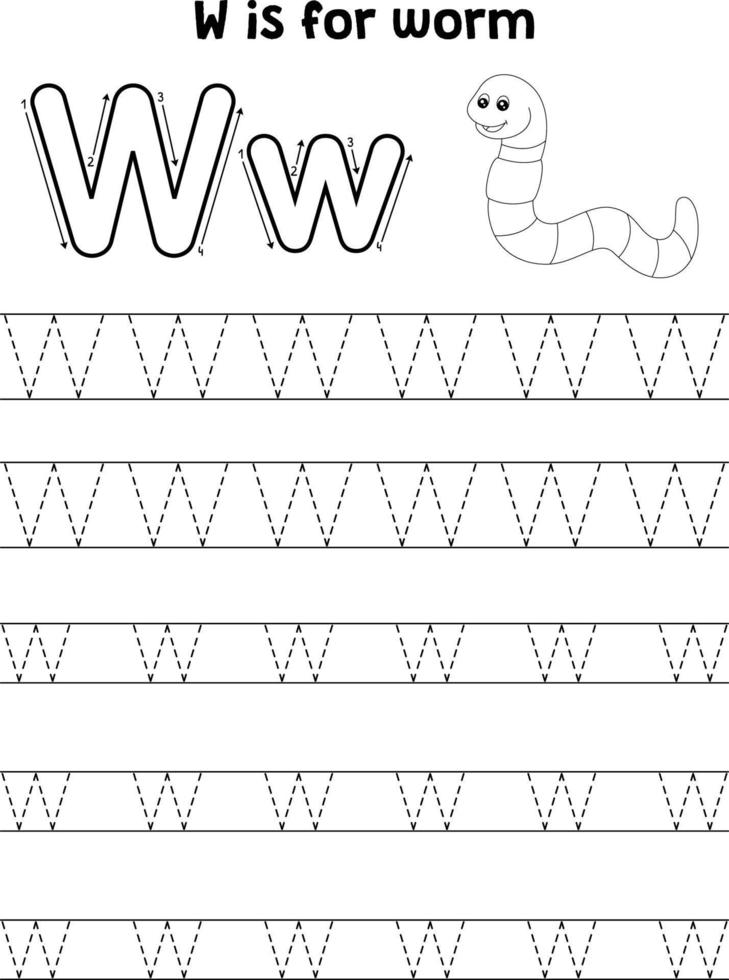 Worm Animal Tracing Letter ABC Coloring Page W vector