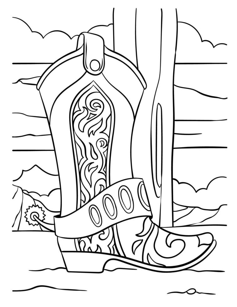 Cowboy Boots Coloring Page for Kids vector