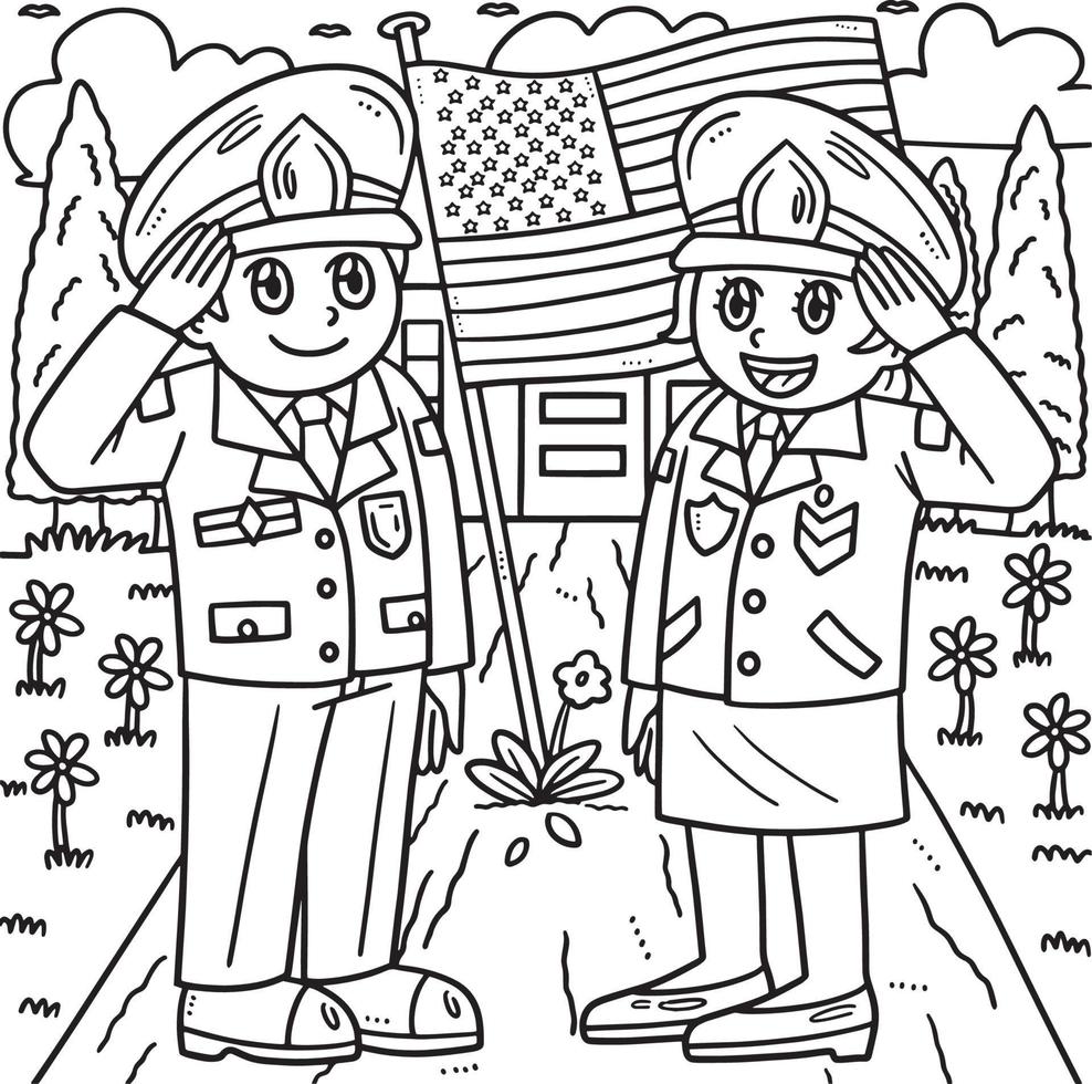 Memorial Day Soldier Hand Salute Coloring Page vector