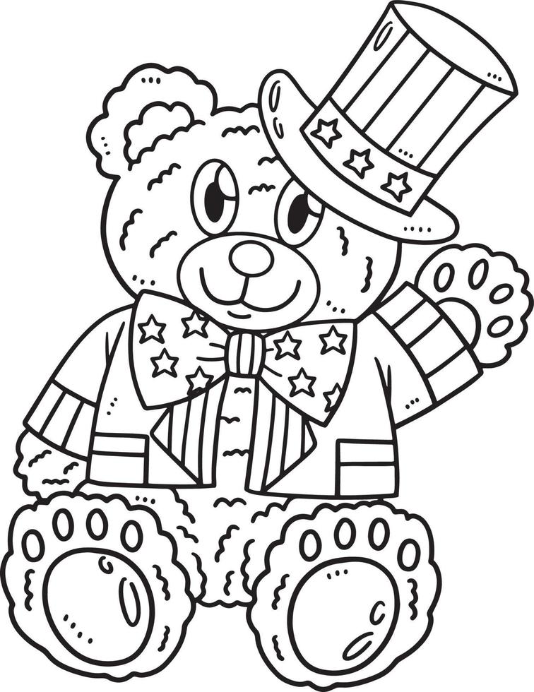 Stars and Stripes Bear Isolated Coloring Page vector