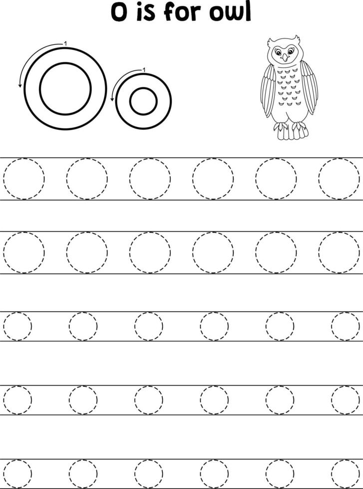 Owl Animal Tracing Letter ABC Coloring Page O vector
