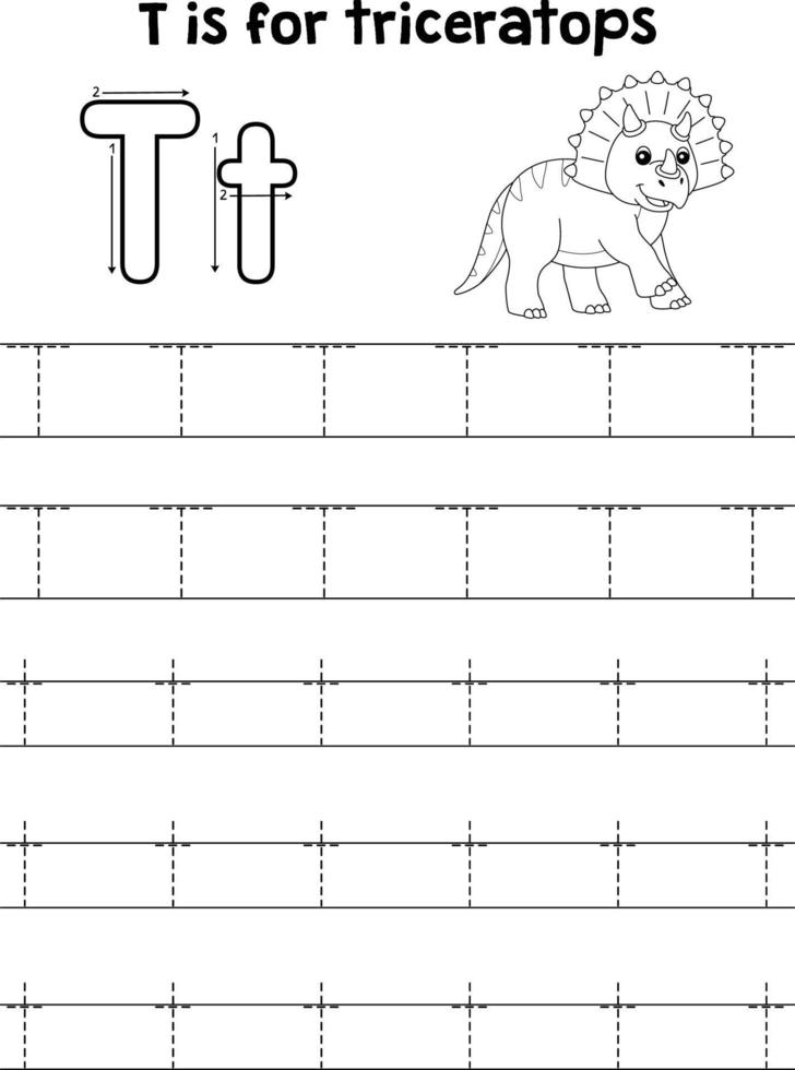 Triceratops Dinosaur Tracing Letter ABC Coloring T vector