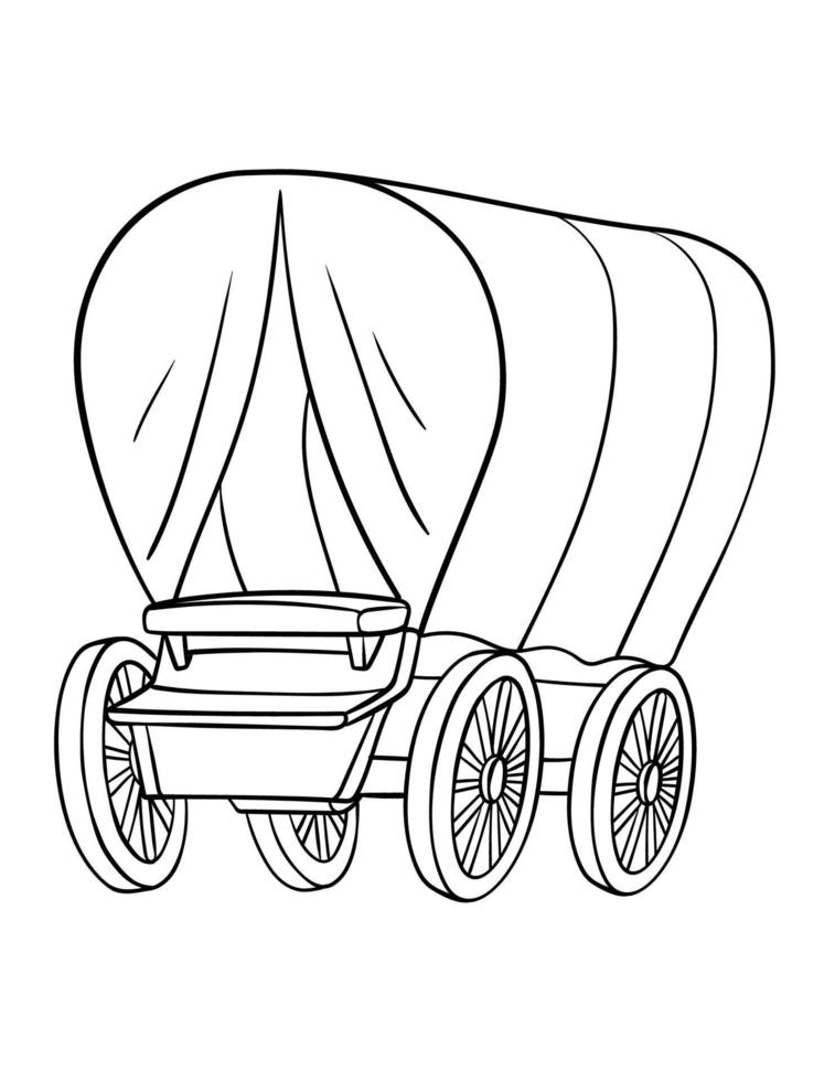 Cowboy Covered Wagon Isolated Coloring Page vector