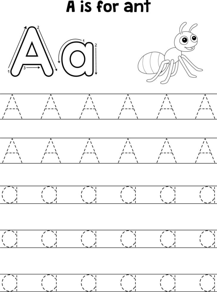 hormiga animal rastreo letra a B C colorante página un vector