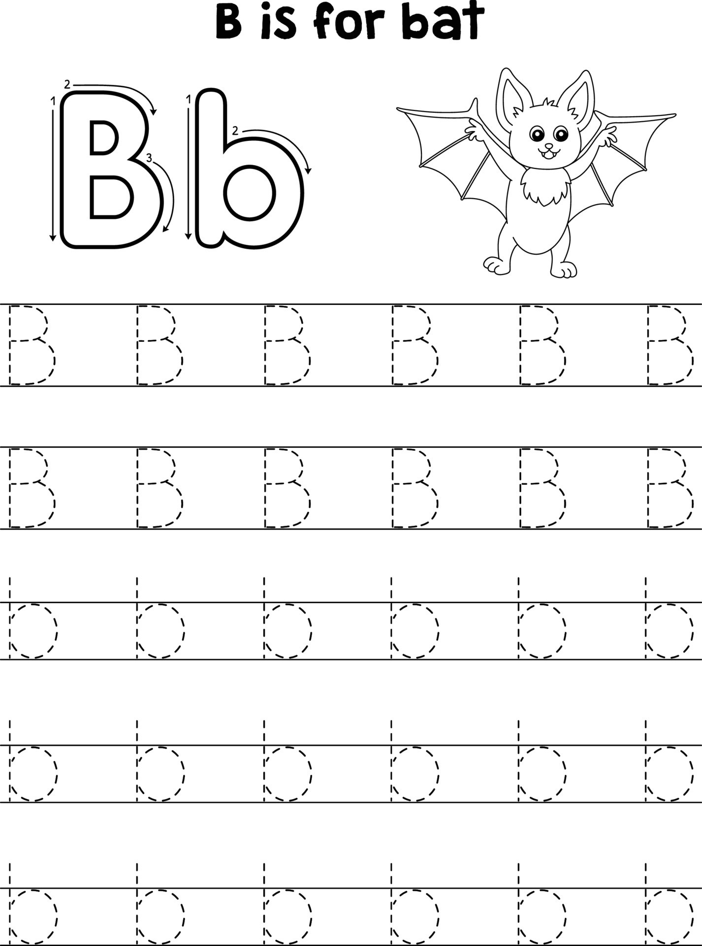 Bat Animal Tracing Letter ABC Coloring - Bat Animal Tracing Letter Abc Coloring Page B Free Vector 