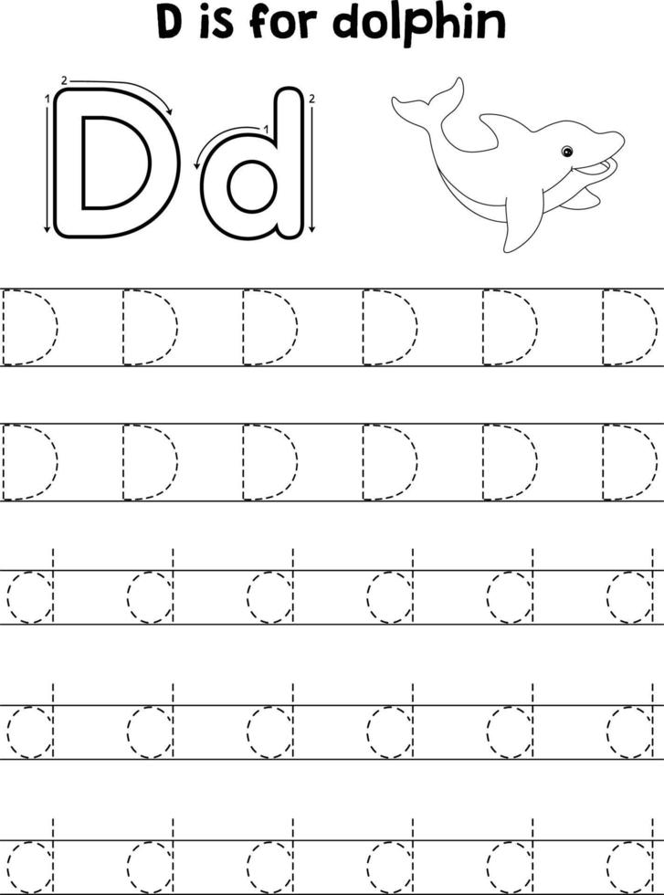 Dolphin Animal Tracing Letter ABC Coloring Page D vector