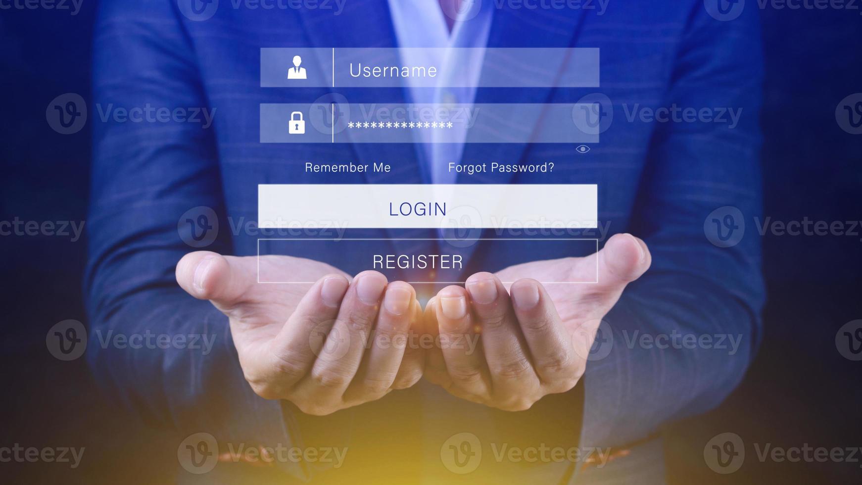 cyber security and Security password login online concept Hands typing and entering username and password of social media, login with online bank account, data protection hacker photo