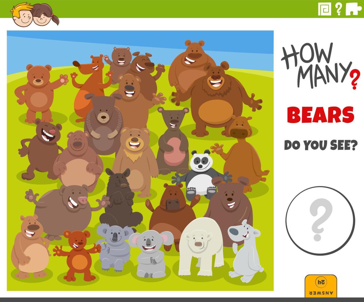 counting cartoon bears animals educational game vector
