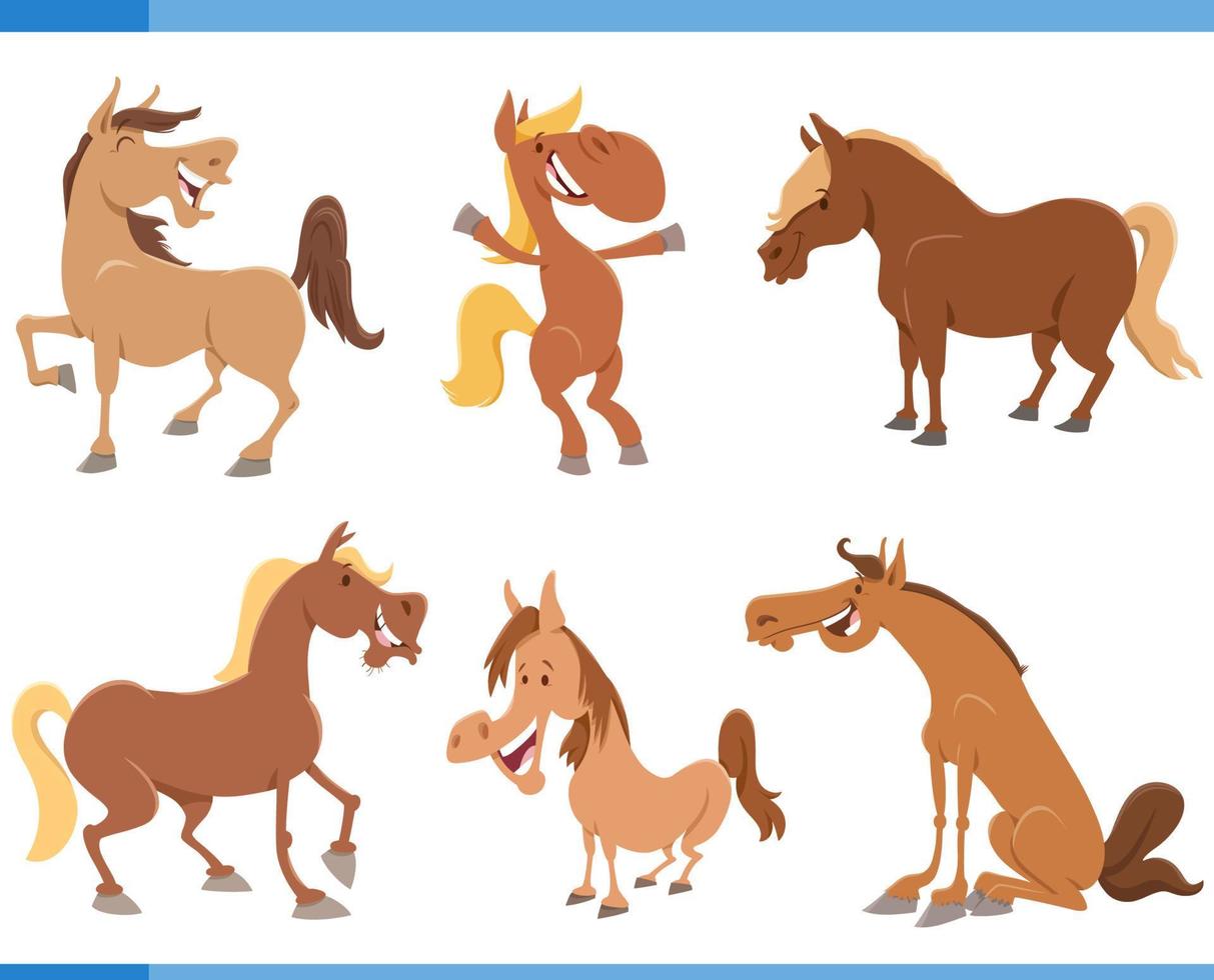 cartoon funny horses farm animal characters set vector