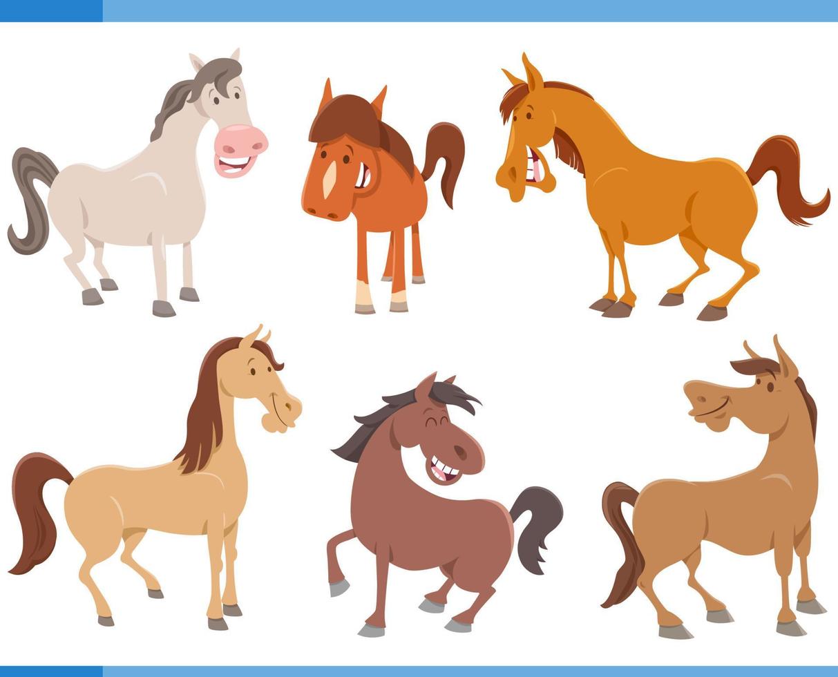 dibujos animados gracioso caballos granja animal caracteres conjunto vector