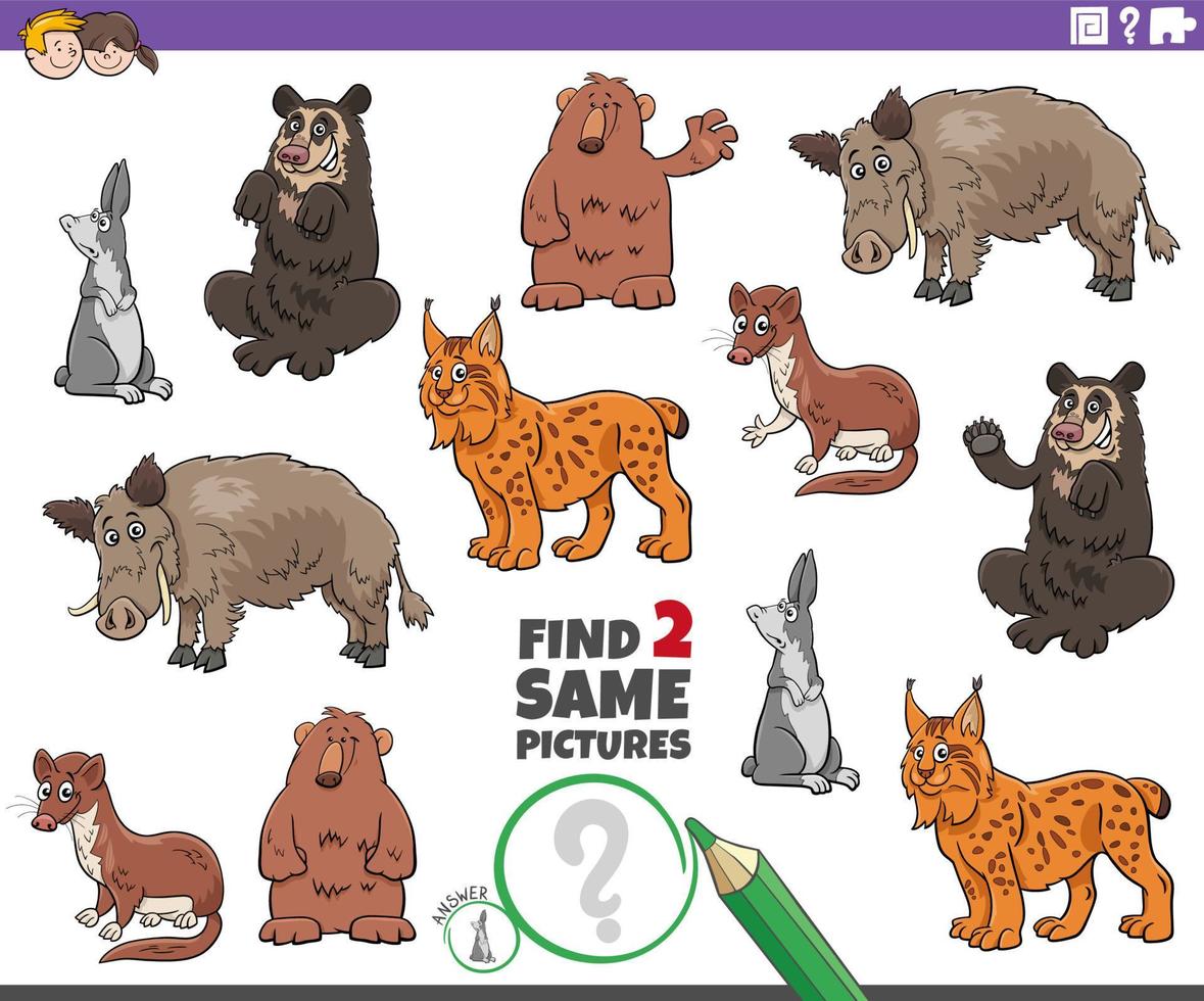 find two same cartoon animals educational game 20120257 Vector Art at  Vecteezy