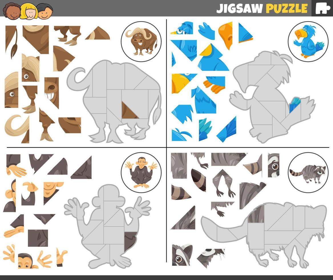 jigsaw puzzle games set with cartoon animals vector