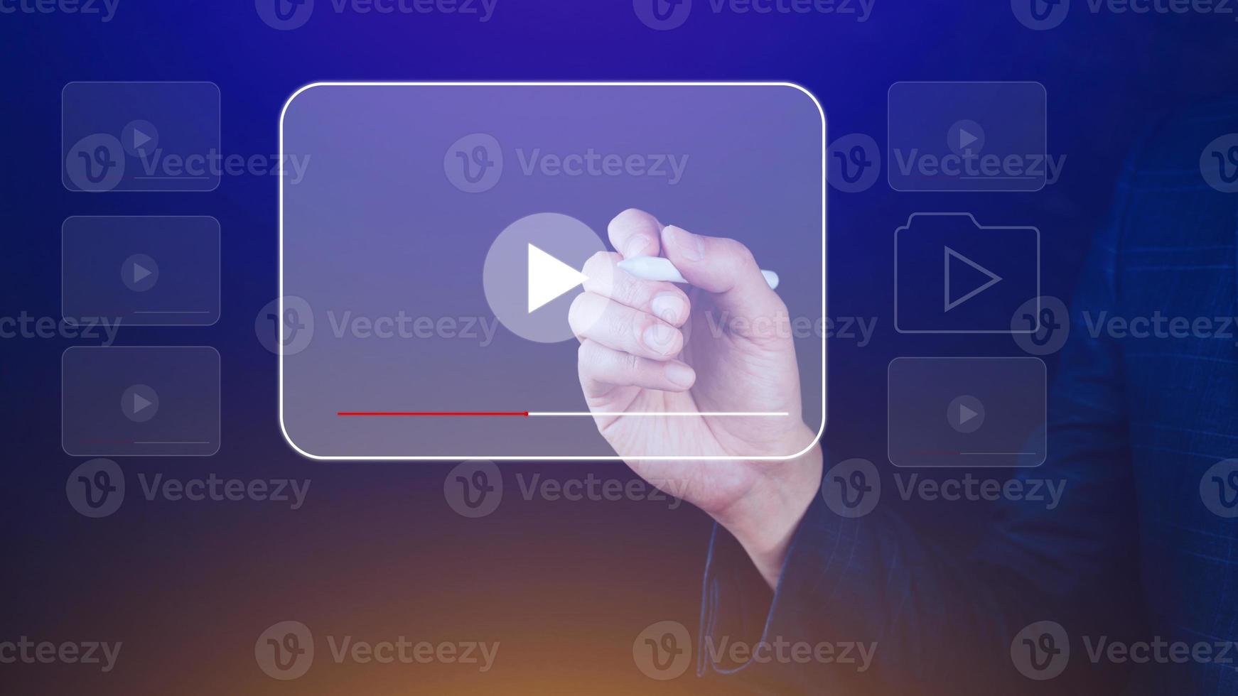 Businessman hands using for streaming online, watching video on internet, live concert, show or tutorial, content online. photo