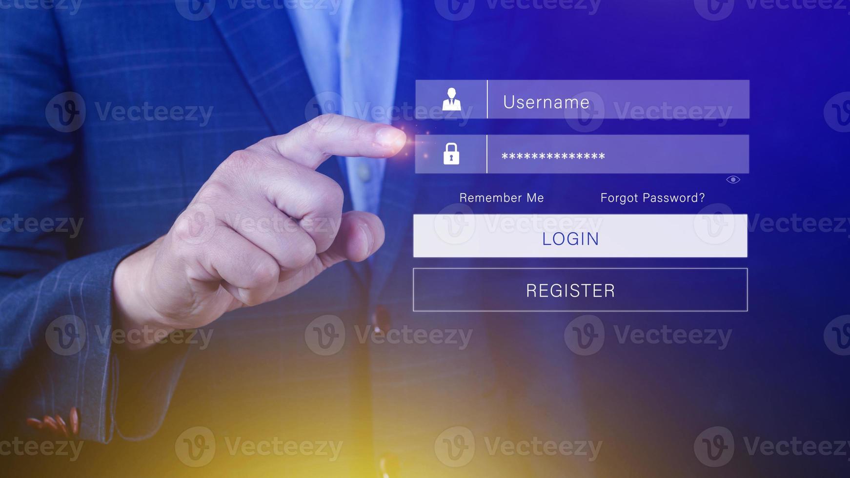 cyber security and Security password login online concept Hands typing and entering username and password of social media, login with online bank account, data protection hacker photo