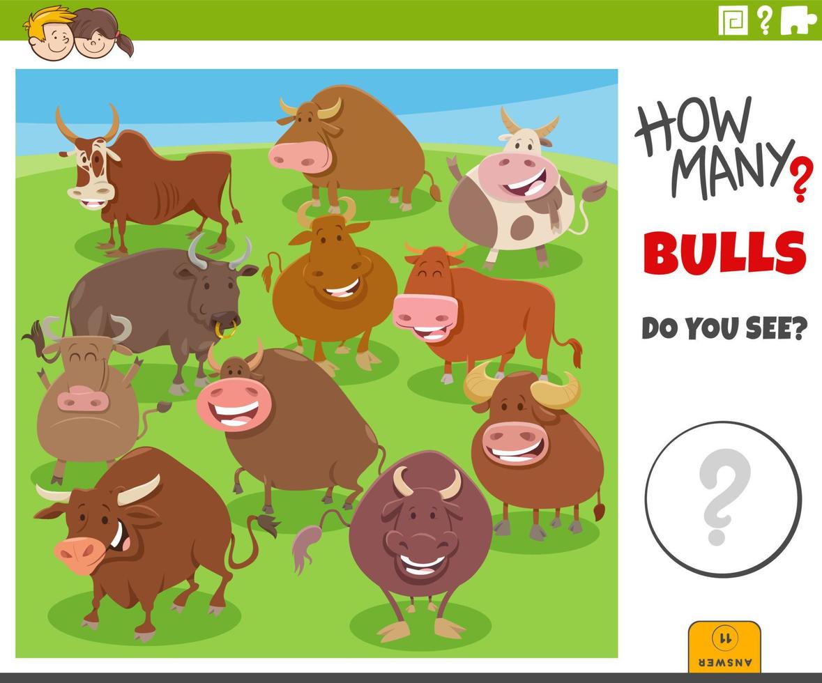 contando dibujos animados toros granja animales educativo juego vector