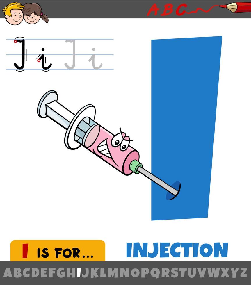 cartoon graphic with letter I from alphabet and injection word vector