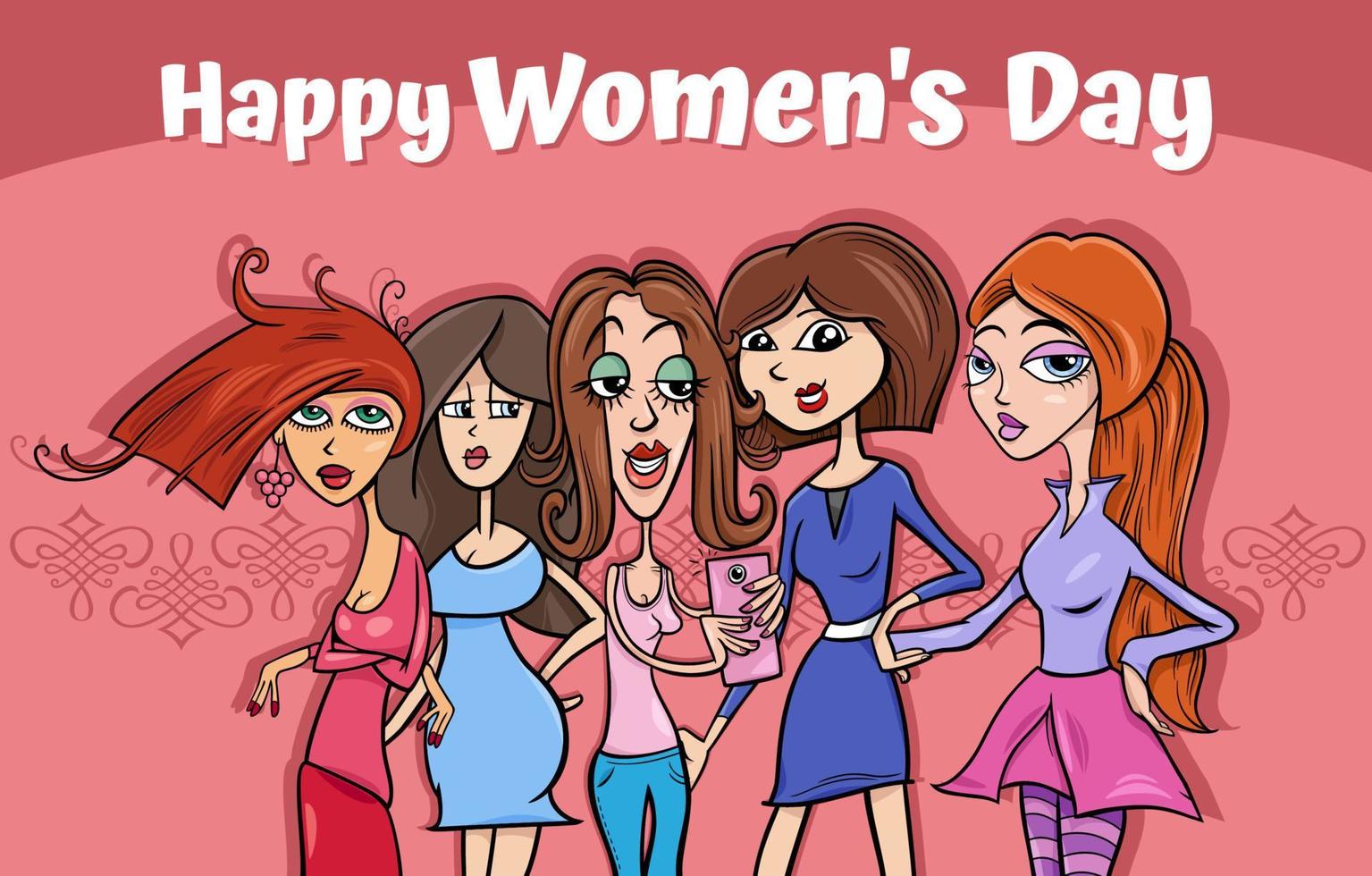 Women's Day design with cartoon women group vector